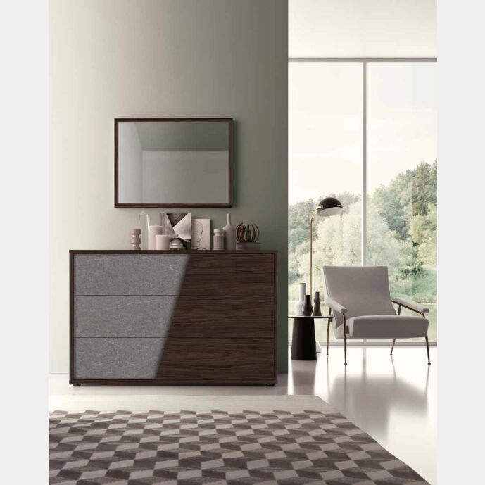 Comò moderno Graniglia scura e Noce moro, 3 cassetti