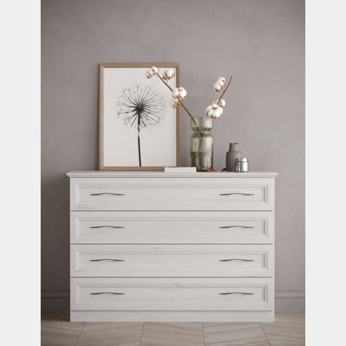 Comò 4 cassetti stile contemporaneo, finitura Rovere chiaro