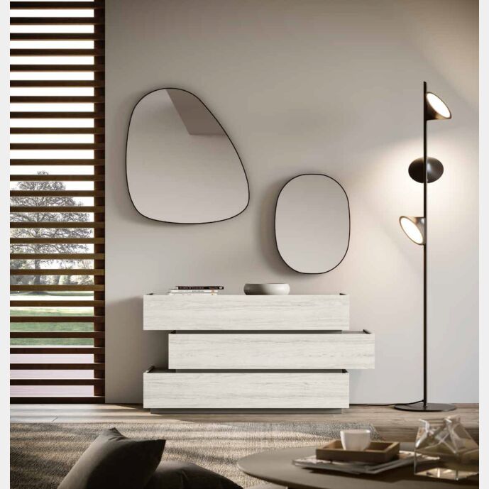 Comò Palawan sfalsato bianco altea, Grigio cenere con top in vetro