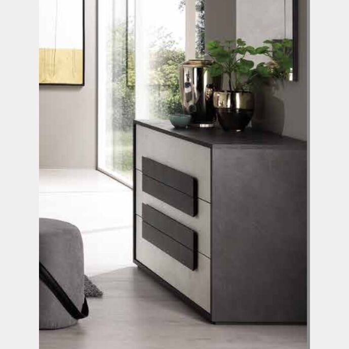 Comò moderno, finitura grigio resina chiaro e grigio resina scuro, made in Italy