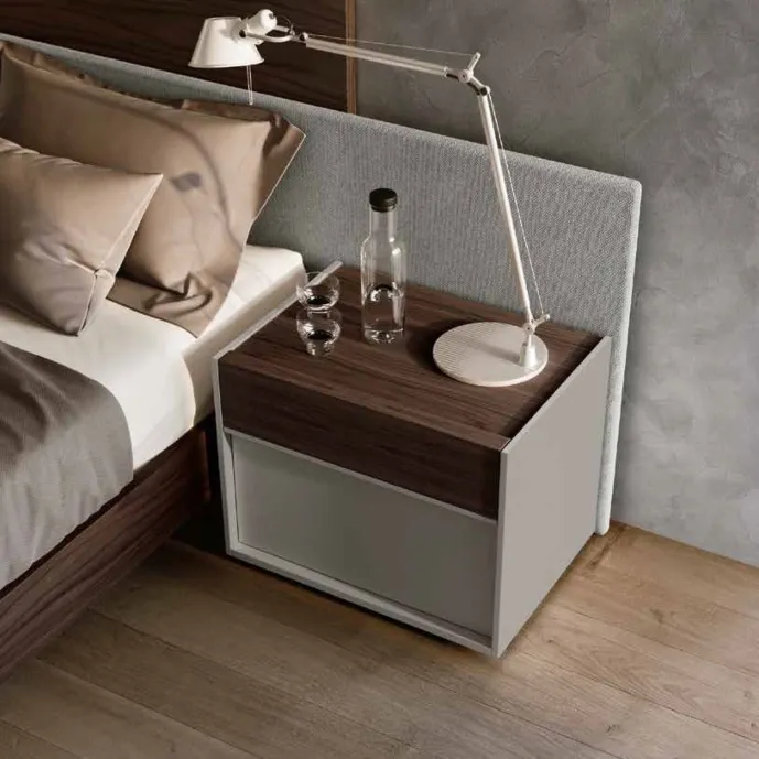 comodino noce e grigio seta