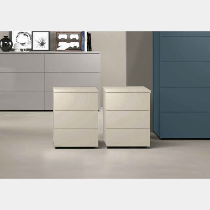 Coppia di comodini moderni a 3 cassetti, finitura Orzo