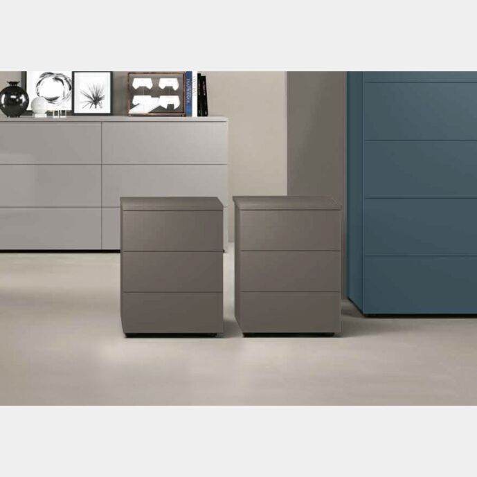 Coppia di comodini moderni a 3 cassetti, finitura Grigio Cenere