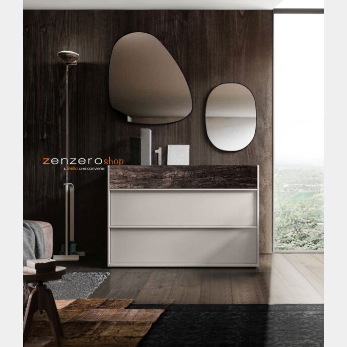 Comò bicolor Bali in finitura  Grigio seta e Legno bruciato