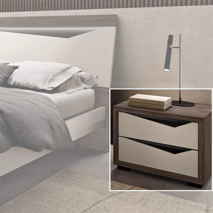 Comodino 2 cassetti, Noce vanguard e Corda, L.54 Zenzero Shop