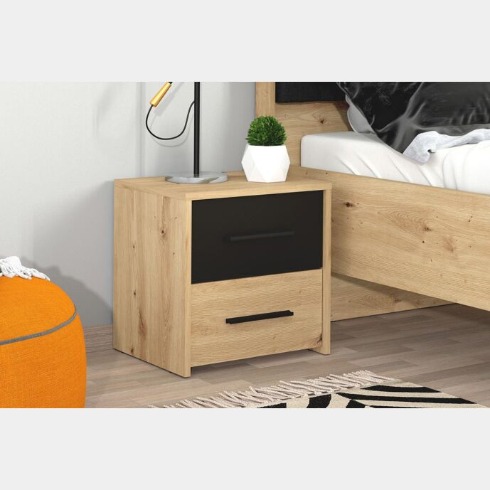 Comodino industry 2 cassetti, finitura Rovere e Nero