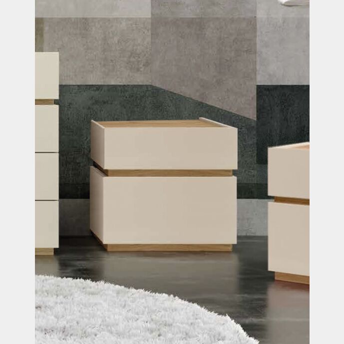 Coppia comodini larghi in finitura Orzo opaco e Noce biondo