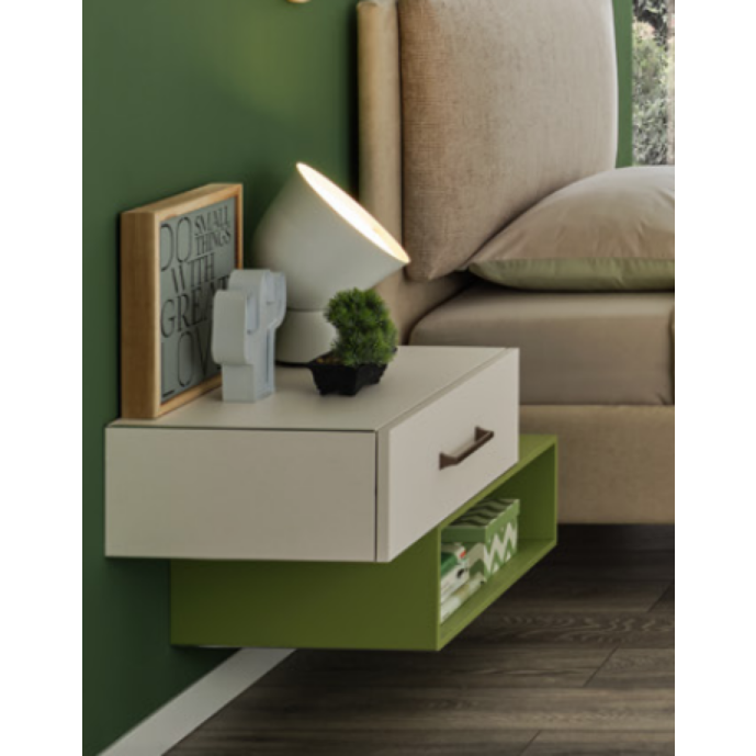 Comodino sospeso Moretti Compact, Bianco luce e Flora laccato