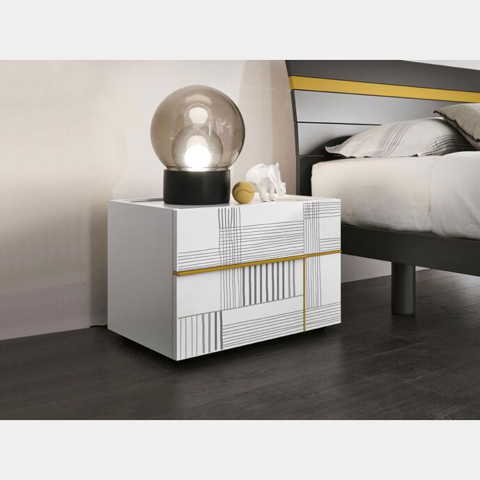 Comodino 2 cassetti per camerette, grafica 733 e Bianco gesso