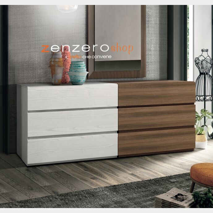 Comò  Bicolor L.172.8 con 6 cassetti di alta qualità in Frassinato bianco e Quercia brown