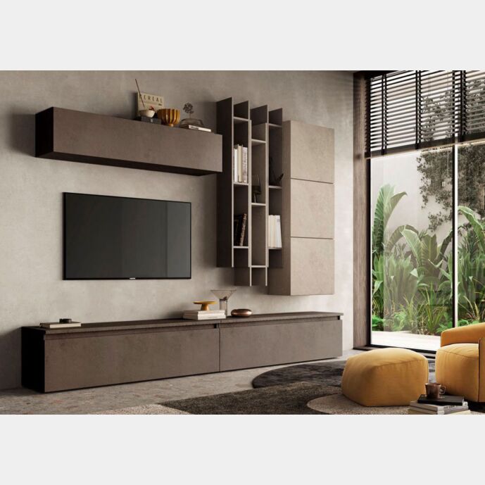 Parete attrezzata moderna 276,210,40, in finitura Bronzo e Argilla, collezione Logica Zenzero Shop