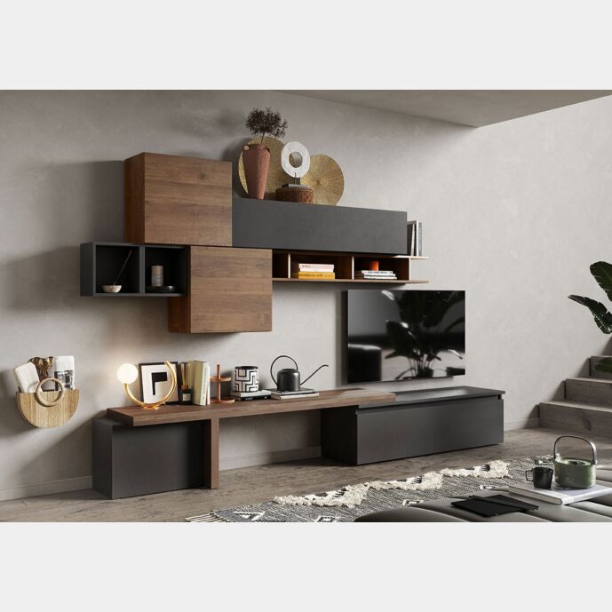 Elegante e funzionale Parete attrezzata finitura Lava e Mercure