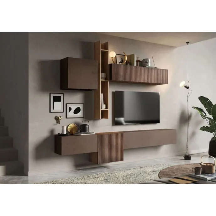 Parete attrezzata 262x30x220 h cm, Bronzo e Mercure cannettato, collezione Logica Zenzero Shop