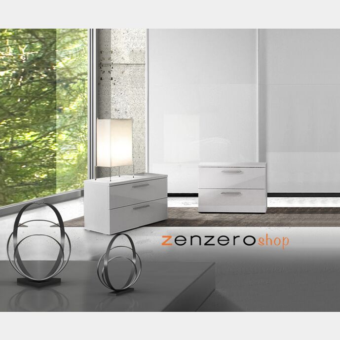 Coppia di comodini bianco lucido, maniglie serie line