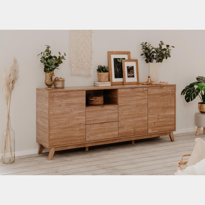 Madia di design in finitura bamboo con tre ante e tre cassetti