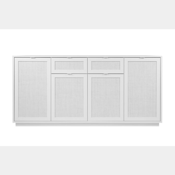 Credenza  Kara bianca 4 ante 2 cassetti con frontali effetto Rafia bianca