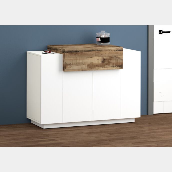 Madia multiuso bianca e pero, 2 ante e una ribalta