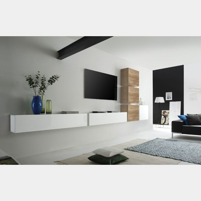 Parete attrezzata moderna di design cadiz e bianco lucido - 422x200 cm