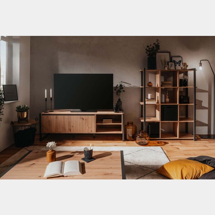 Soggiorno moderno stile Industry in finitura Antracite e Rovere nodato