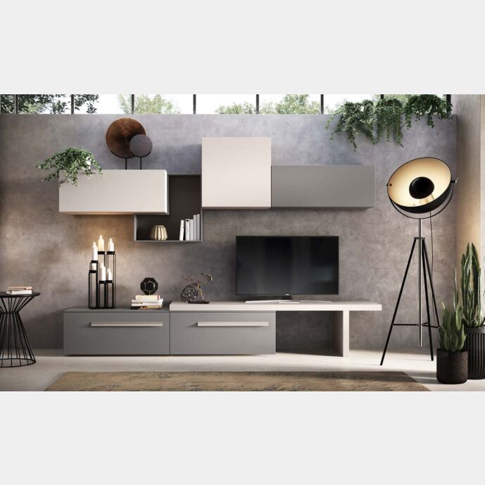 Parete attrezzata moderna Michigan in finitura Cachemire e Grigio londra