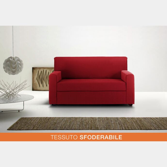 Divano 2 posti oppure divano letto 2 posti, tessuto sfoderabile in finitura rosso fuoco