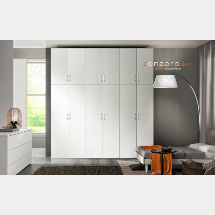 Armadio H.291 con 12 ante battenti in finitura Bianco opaco