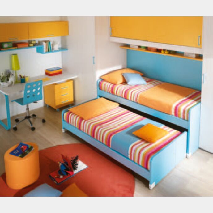 Letto singolo con secondo ad estrazione in finitura Olmo naturale