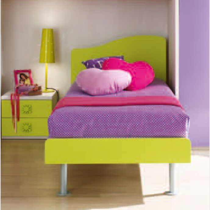 Letto singolo con testata onda in finitura Verde acido LACCATO