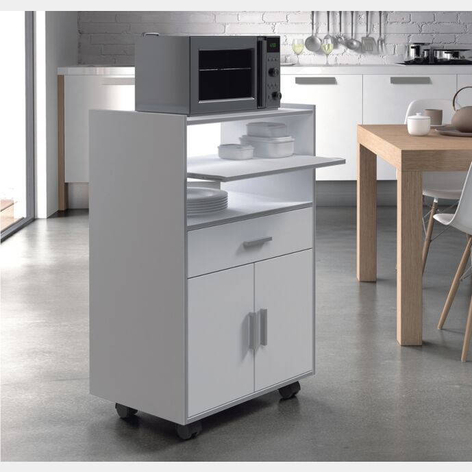 Mobile per cucina con piano ad estrazione, finitura bianco