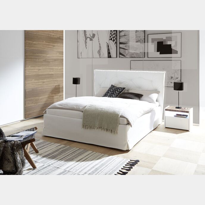 Letti matrimoniali, letto in ecopelle con contenitore, finitura Bianca