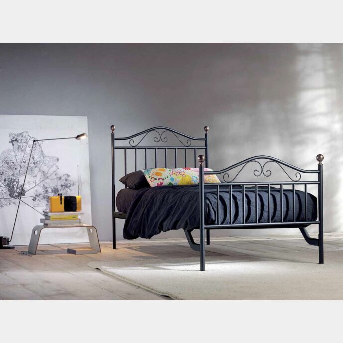 Letto Chauvon in tubolare di ferro, singolo, color grafite, made in Italy