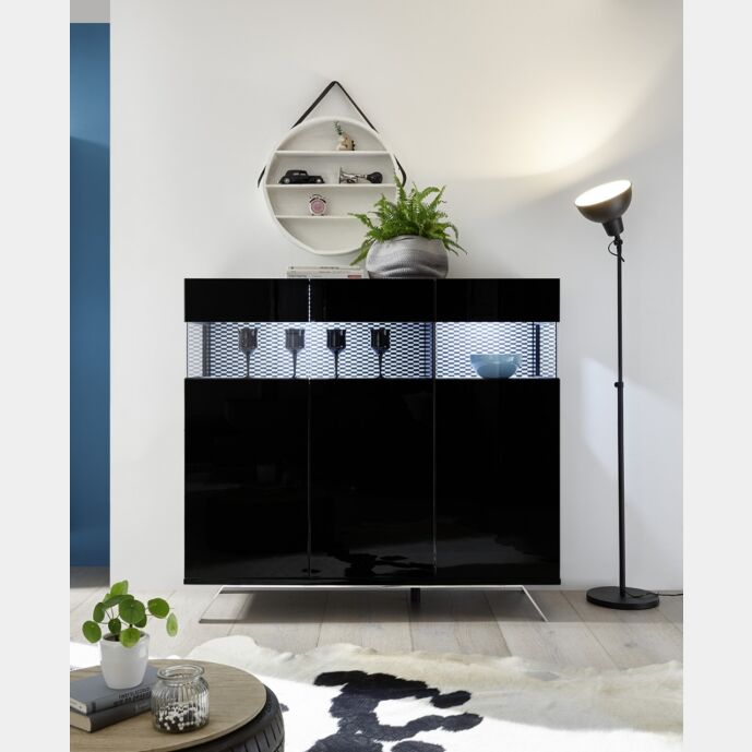 Madia alta 3 ante, nera lucida con piedino in ferro