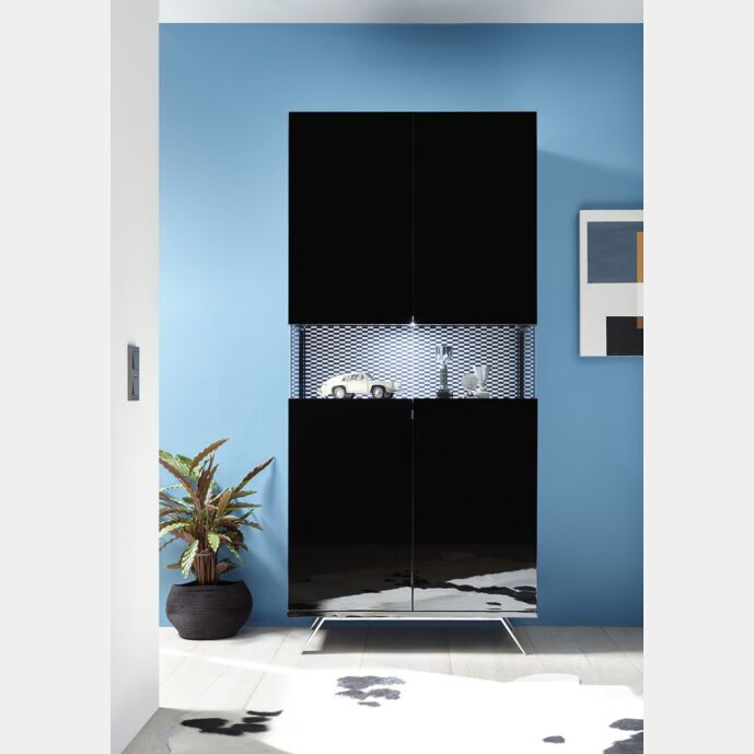 Vetrina 2 ante, nera lucida con piedino in ferro