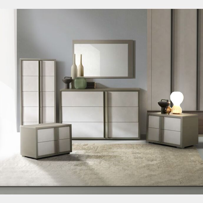 Set zona notte completo, finitura Calce e Grigio londra