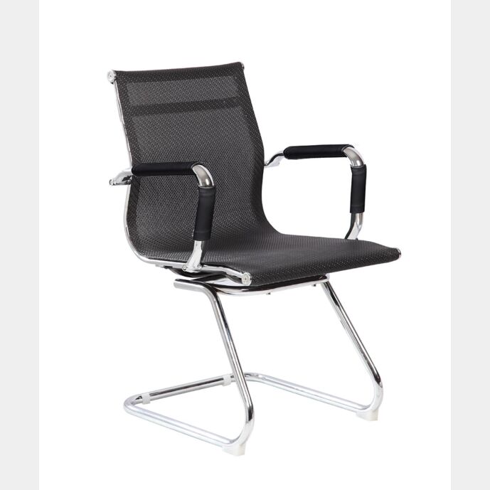 Poltrona da attesa con slitta e braccioli in rete nera