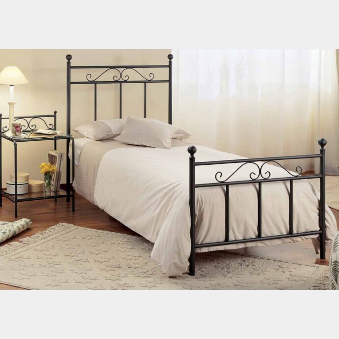 Letto Dolar, in tubolare di ferro, singolo, color grafite, made in Italy