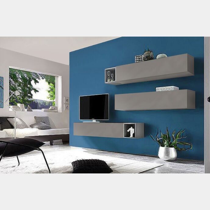 Soggiorno Zenzero moderno, parete attrezzata moderna di design con ribalte Ardesia