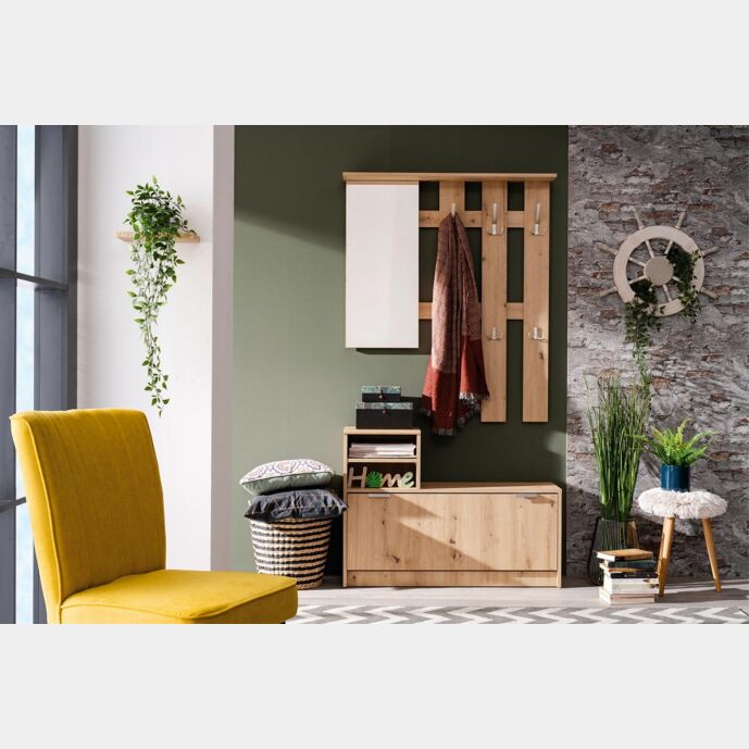 Mobili ingresso con scarpiera, specchiera e appendiabiti, Rovere, scontato