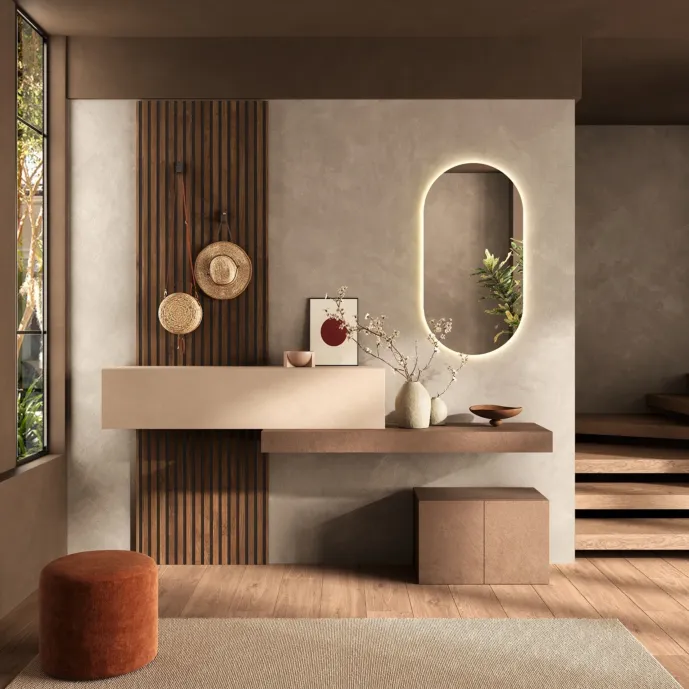 Ingresso moderno con boiserie cannettata, Mercure, Cashmere e Bronzo