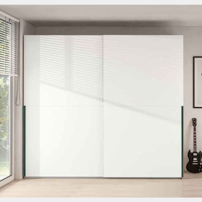 Armadio a 2 ante scorrevoli, finitura Bianco, Verde e Olmo natura