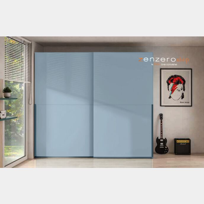 Armadio a 2 ante scorrevoli, finitura Carta da zucchero e Petrolio Zenzero Shop