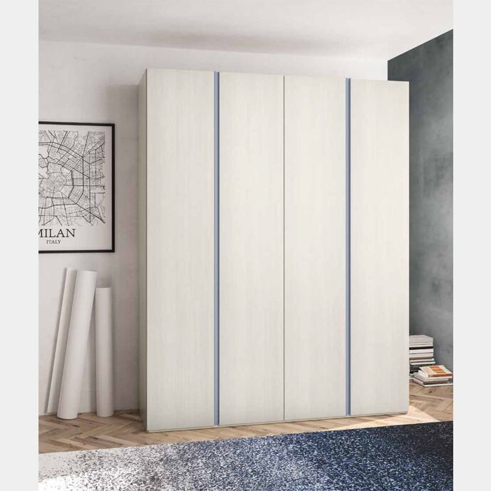 Armadio moderno con 4 ante battenti in finitura Bianco larice e Carta da Zucchero