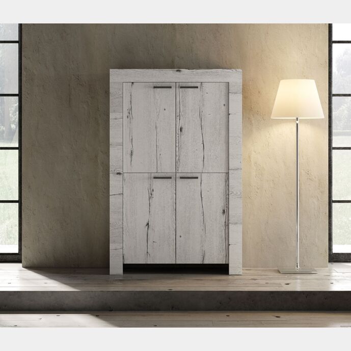 Madia contenitore 4 ante stile shabby chic, rovere neve