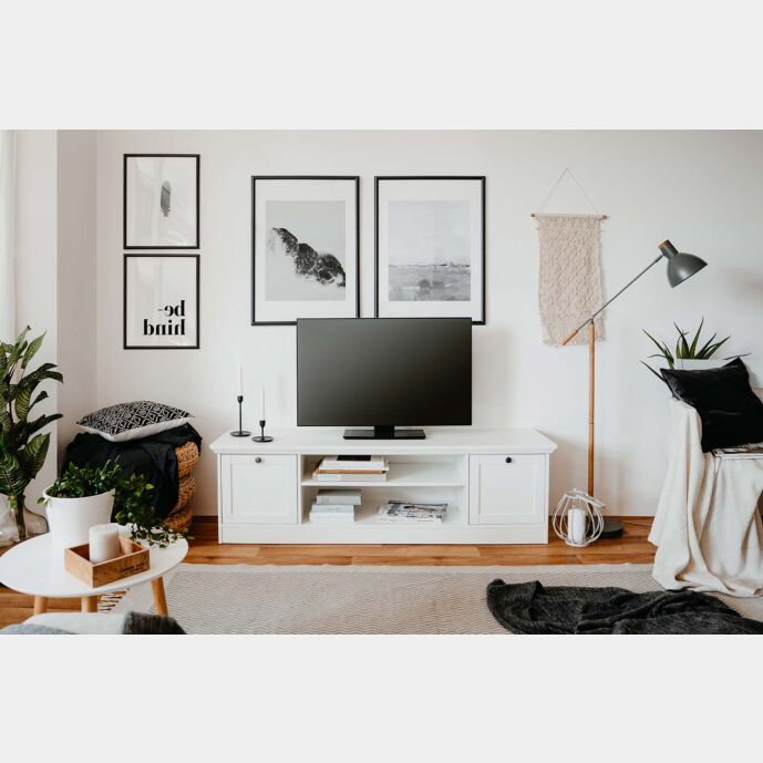 Mobile porta Tv con 2 ante e un ripiano in finitura Bianco