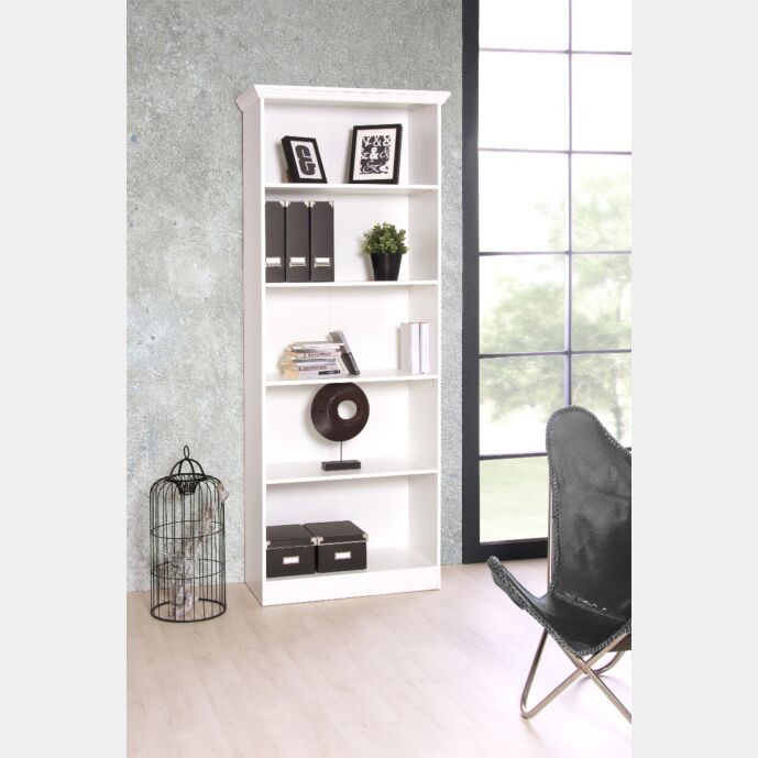 Libreria per ufficio o soggiorno, 4 ripiani in finitura bianco