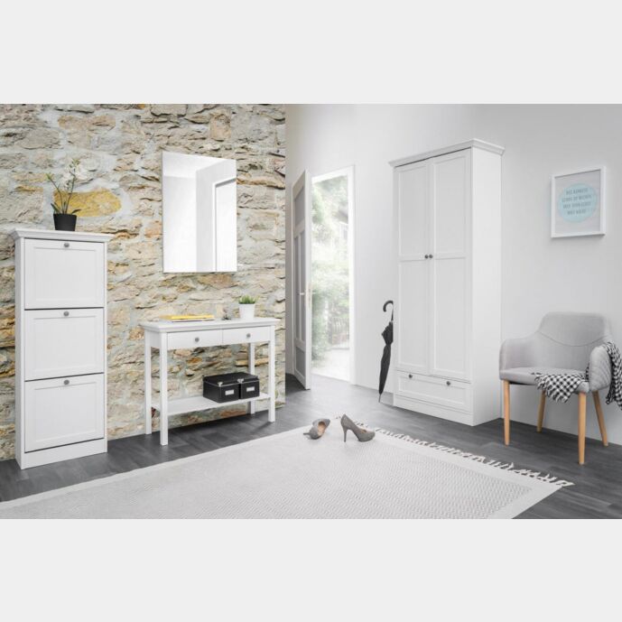 Composizione d'ingresso con Consolle, Scarpiera 3 ante e Armadietto 2 ante, finitura Bianca