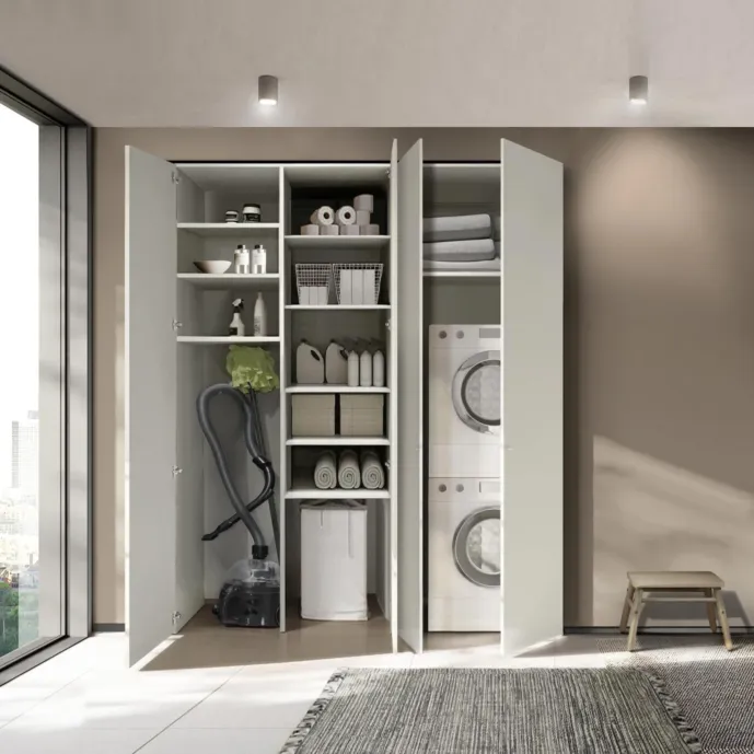 Mobile lavanderia 4 ante, L.210 H.242, Bianco opaco