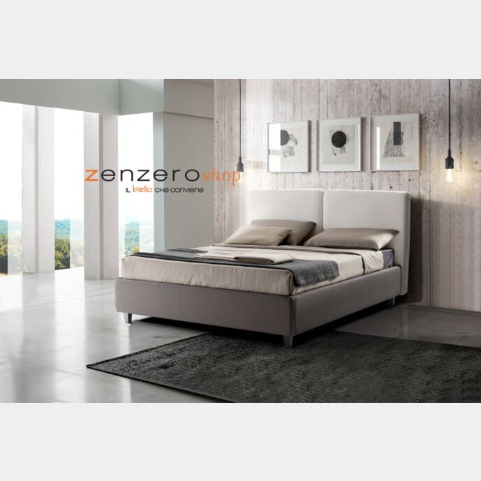 Letto matrimoniale Wezwen con contenitore in finitura grigio perla ed antracite
