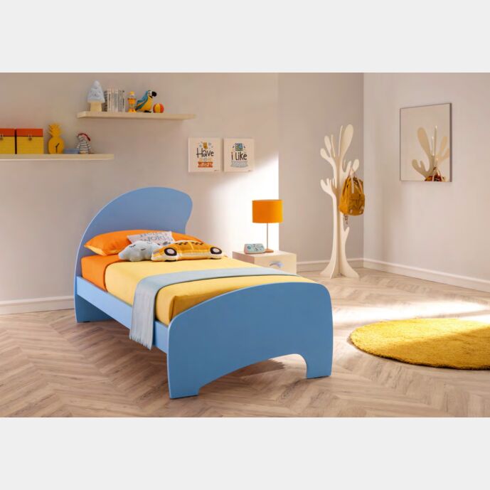 Letto singolo Alfie con testata e pediera Moretti Compact, finitura Cielo