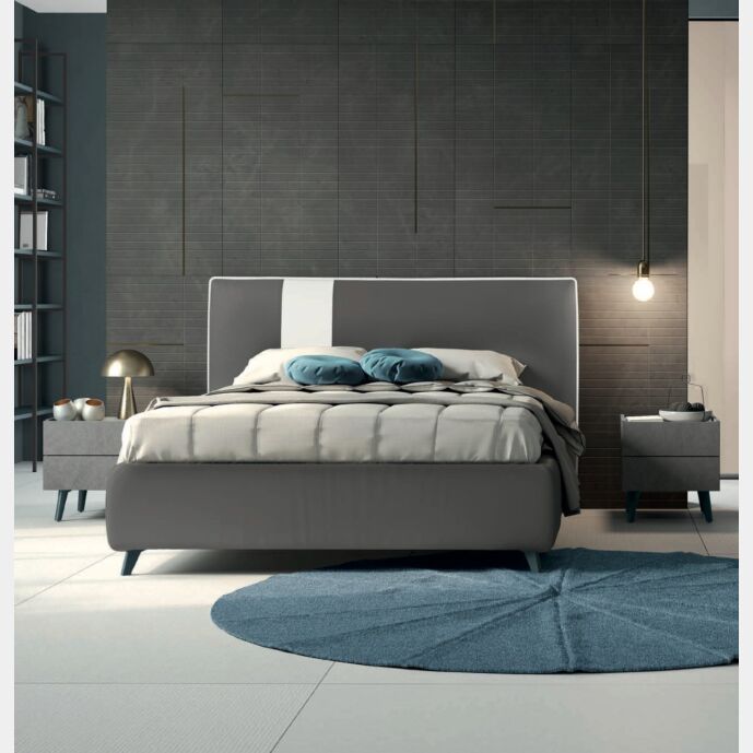 Letto ecopelle matrimoniale in finitura Elephant e Bianco candido